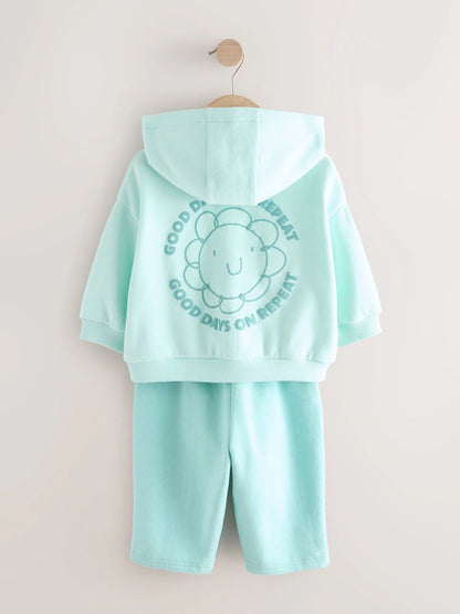 |Girl| Conjunto De Moletom Com Capuz e Calça Jogger Com Estampa Floral Azul (3 meses a 7 anos)