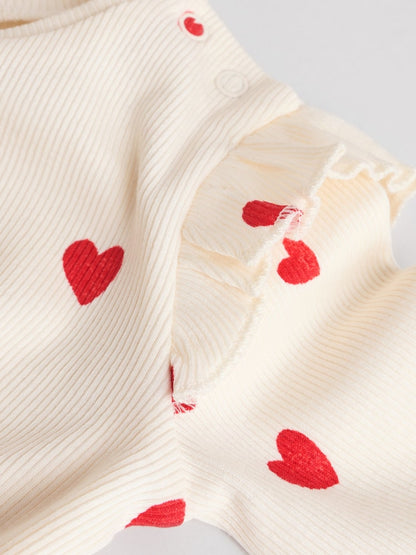 |BabyGirl| Conjunto De 2 Peças Para Bebê Com Estampa De Corações Na Cor Cru (Top e Leggings, tamanho 0 meses a 2 anos)