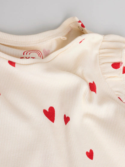 |BabyGirl| Conjunto De 2 Peças Para Bebê Com Estampa De Corações Na Cor Cru (Top e Leggings, tamanho 0 meses a 2 anos)