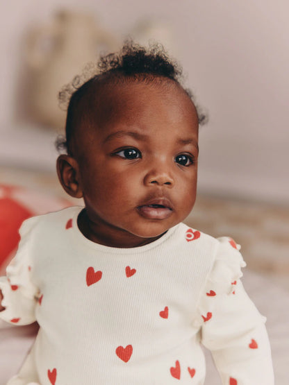 |BabyGirl| Conjunto De 2 Peças Para Bebê Com Estampa De Corações Na Cor Cru (Top e Leggings, tamanho 0 meses a 2 anos)