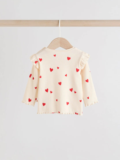 |BabyGirl| Conjunto De 2 Peças Para Bebê Com Estampa De Corações Na Cor Cru (Top e Leggings, tamanho 0 meses a 2 anos)