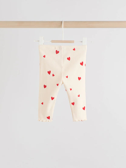 |BabyGirl| Conjunto De 2 Peças Para Bebê Com Estampa De Corações Na Cor Cru (Top e Leggings, tamanho 0 meses a 2 anos)