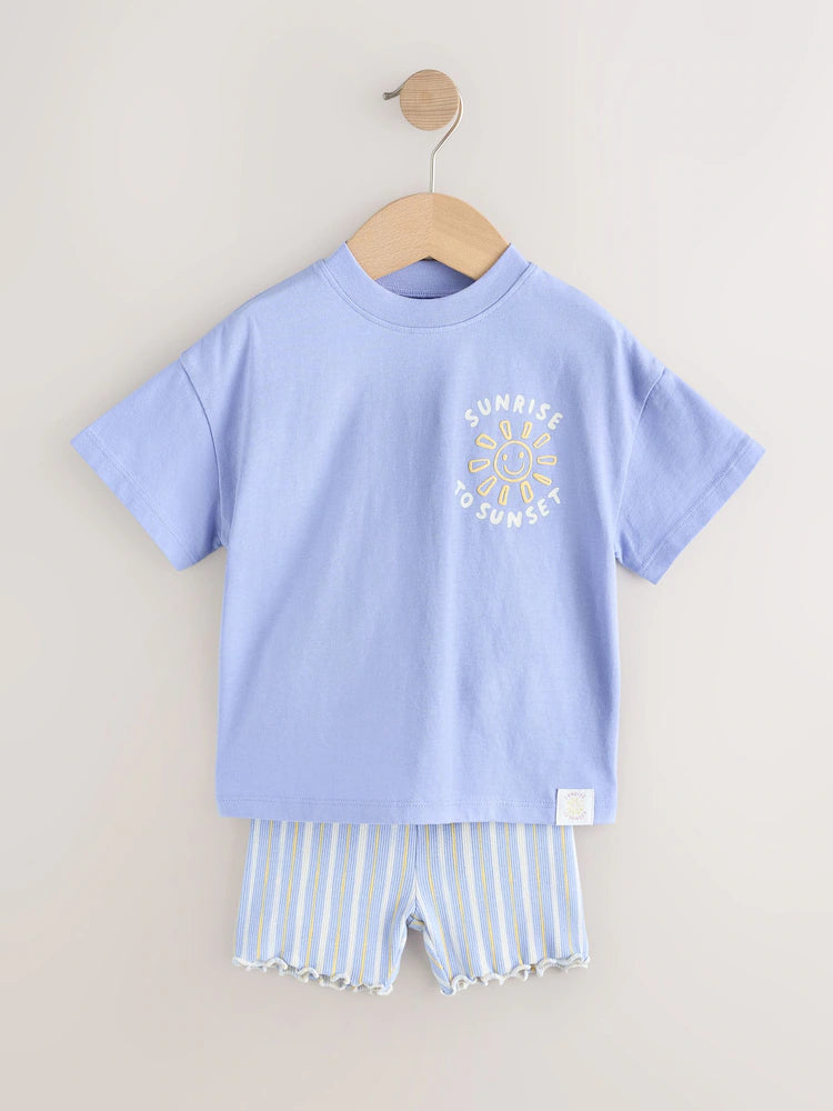 |Boy| Conjunto De Camiseta De Manga Curta e Shorts De Ciclismo Blue Sunshine (3 meses a 7 anos)