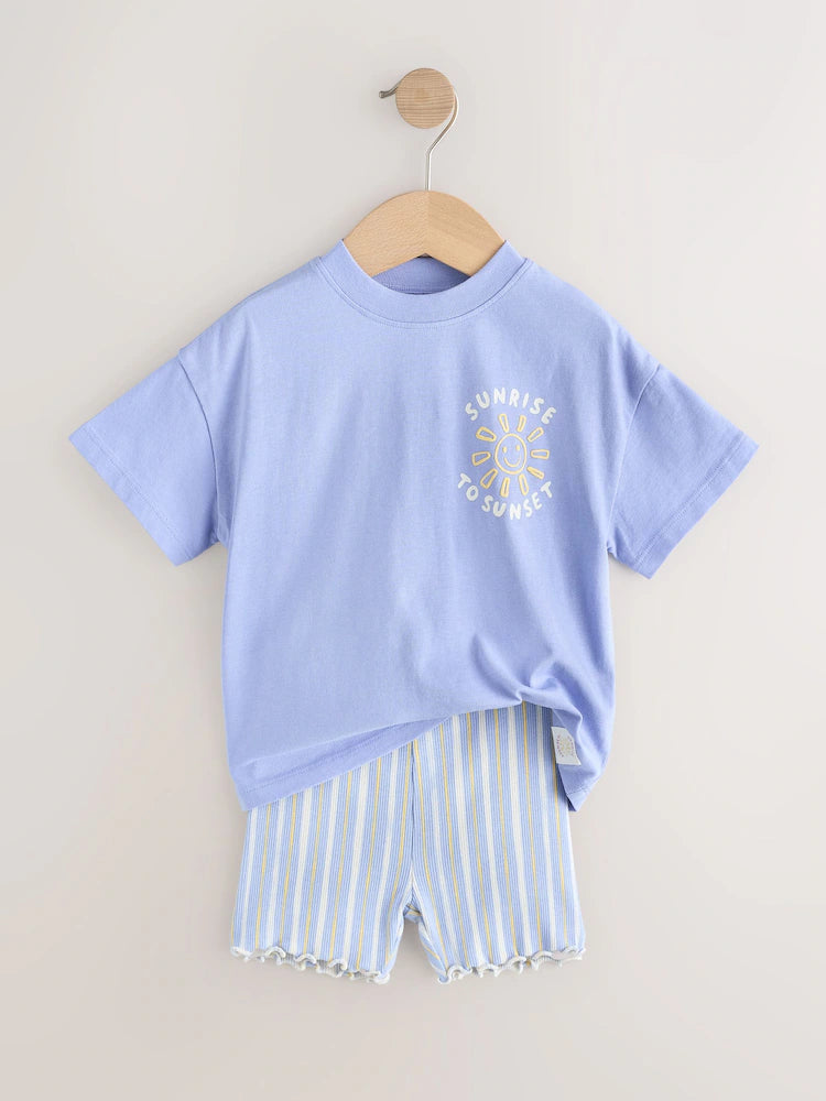 |Boy| Conjunto De Camiseta De Manga Curta e Shorts De Ciclismo Blue Sunshine (3 meses a 7 anos)