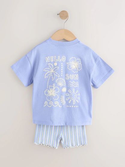 |Boy| Conjunto De Camiseta De Manga Curta e Shorts De Ciclismo Blue Sunshine (3 meses a 7 anos)