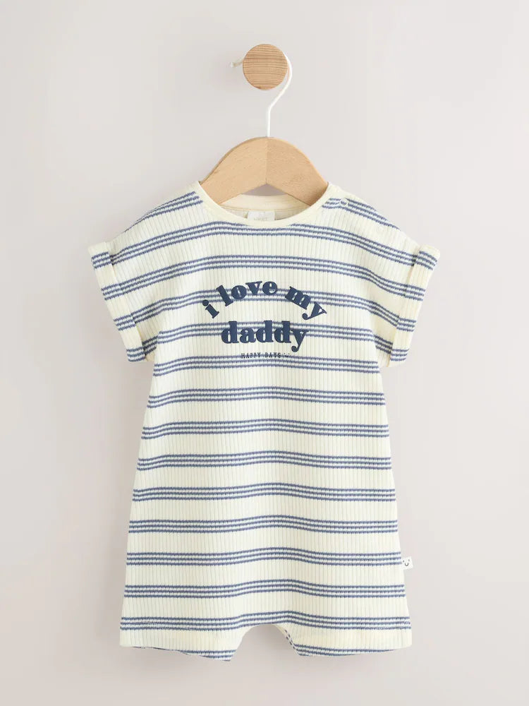 |BabyGirl| Macacão Infantil Listrado Azul Com a Frase "Eu Amo Meu Papai"