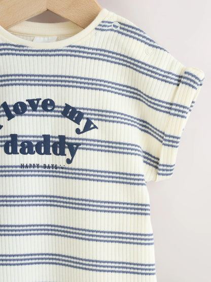 |BabyGirl| Macacão Infantil Listrado Azul Com a Frase "Eu Amo Meu Papai"