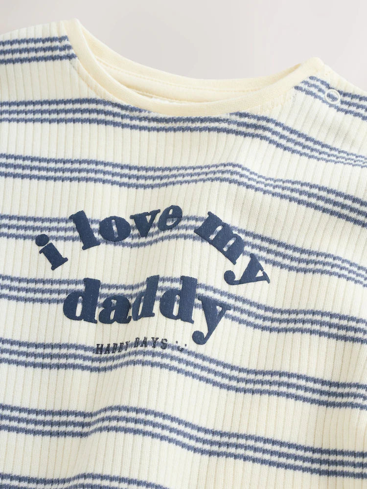 |BabyGirl| Macacão Infantil Listrado Azul Com a Frase "Eu Amo Meu Papai"