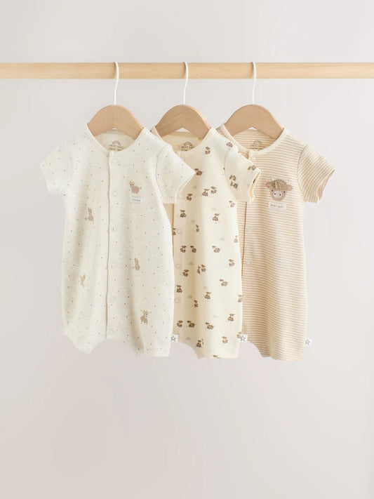 |BabyBoy| Conjunto com 3 macacões de bebê Hamish Highland Cow Jersey em tons neutros