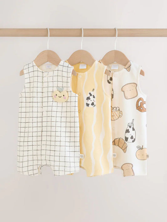 |BabyBoy| Conjunto Com 3 Macacões De Bebê Estampados Milk Club Em Malha Jersey