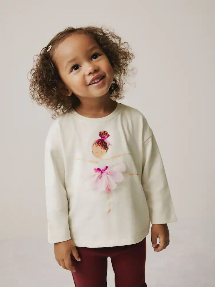 |Girl| Camiseta Bailarina Manga Comprida Crua (3 meses a 7 anos)