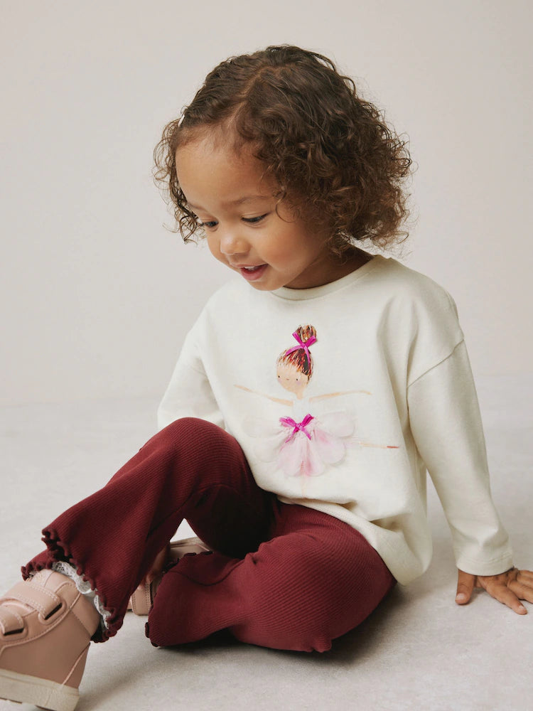 |Girl| Camiseta Bailarina Manga Comprida Crua (3 meses a 7 anos)