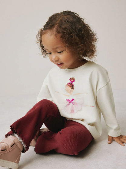 |Girl| Camiseta Bailarina Manga Comprida Crua (3 meses a 7 anos)