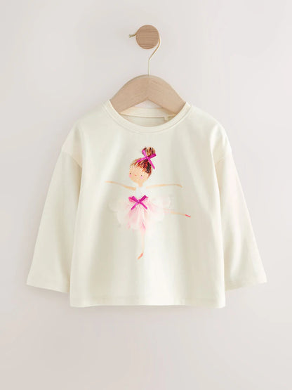 |Girl| Camiseta Bailarina Manga Comprida Crua (3 meses a 7 anos)