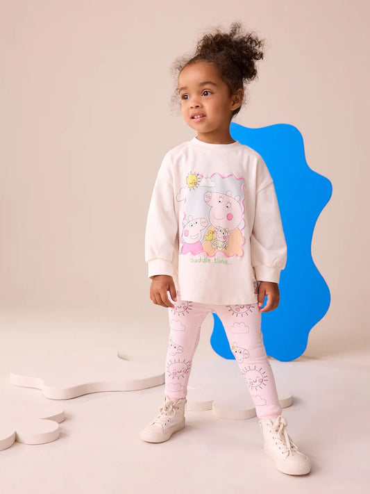 |Girl| Conjunto De Camiseta e Leggings De Manga Comprida Peppa Pig e Evie Rosa Cru (3 meses a 7 anos)