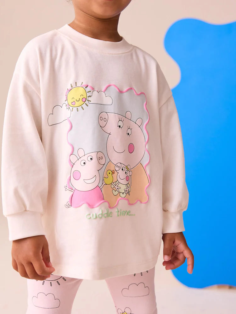 |Girl| Conjunto De Camiseta e Leggings De Manga Comprida Peppa Pig e Evie Rosa Cru (3 meses a 7 anos)