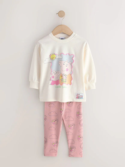 |Girl| Conjunto De Camiseta e Leggings De Manga Comprida Peppa Pig e Evie Rosa Cru (3 meses a 7 anos)