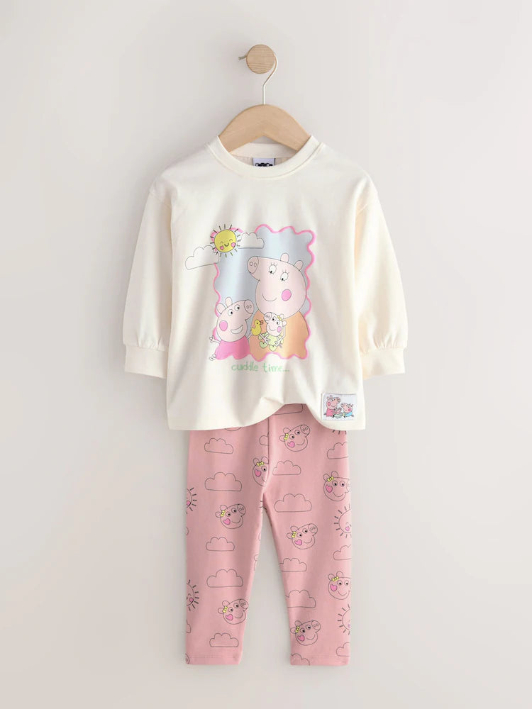 |Girl| Conjunto De Camiseta e Leggings De Manga Comprida Peppa Pig e Evie Rosa Cru (3 meses a 7 anos)