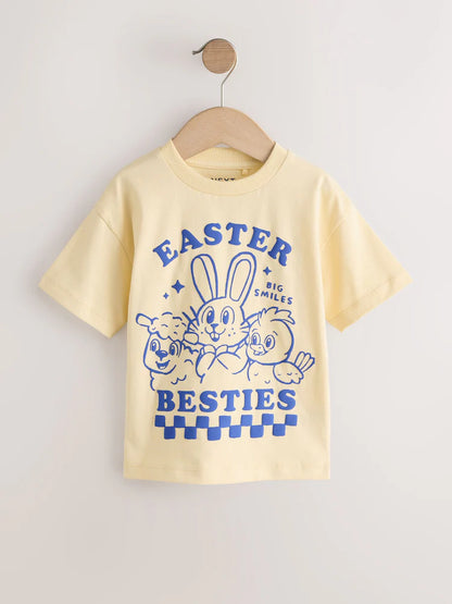 |Boy| Camiseta Amarela De Manga Curta Com Estampa De Páscoa (3 meses a 7 anos)