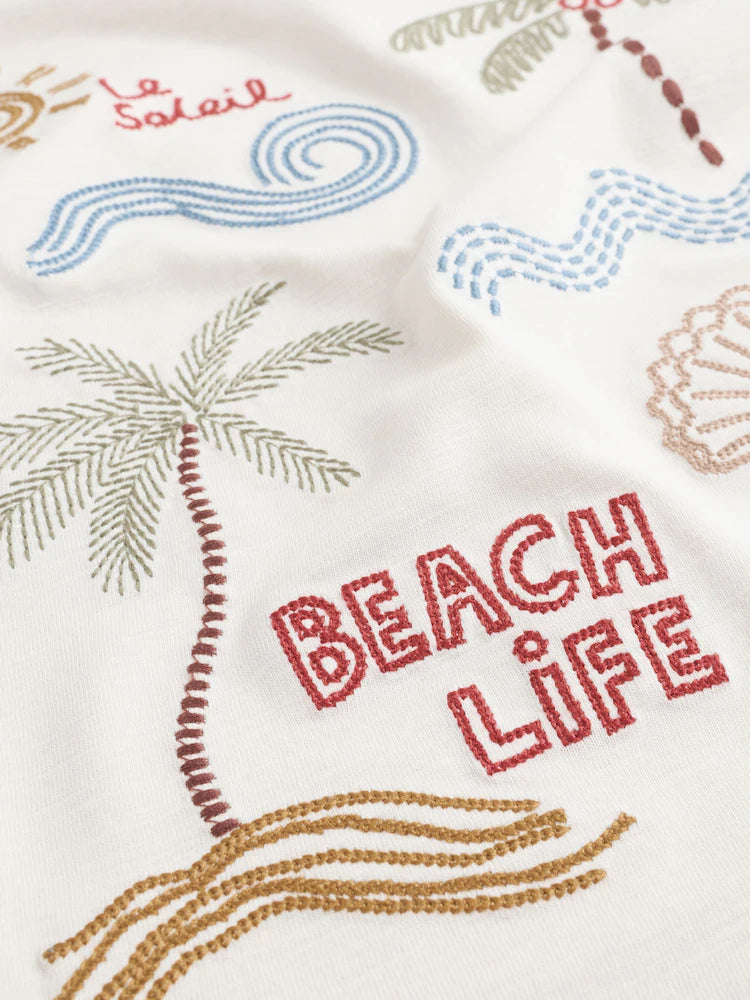 |Boy| Camiseta De Manga Curta Com Aplique De Palmeiras Em Tons Neutros (3 meses a 7 anos)