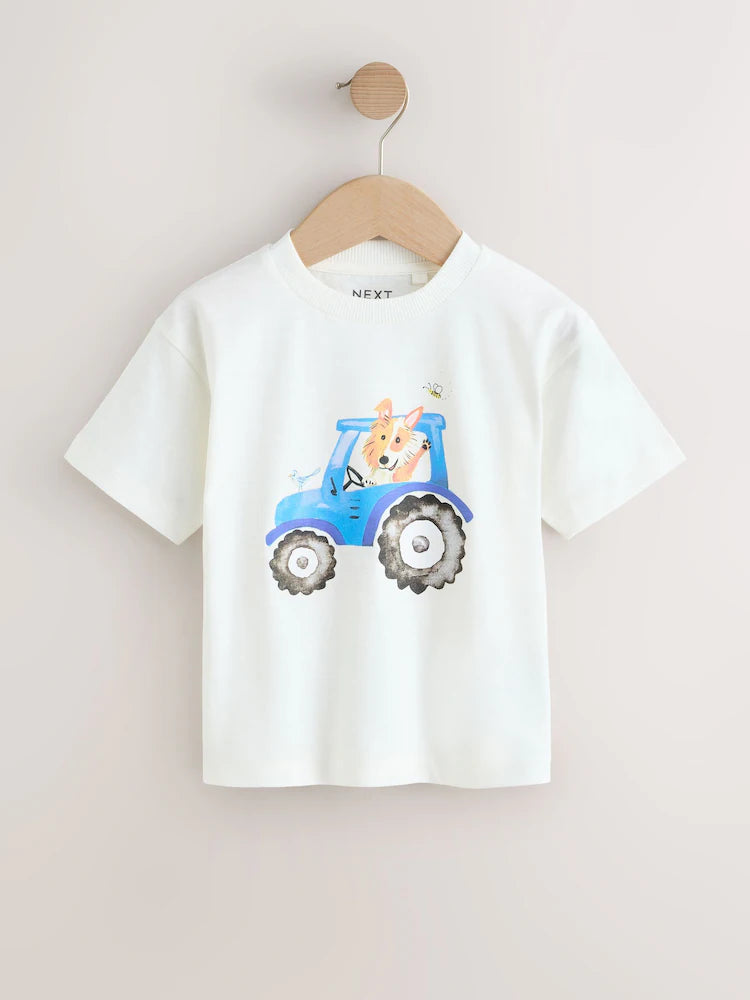 |Boy| Pacote Com 3 Camisetas De Manga Curta Com Estampa De Fazenda Em Aquarela Verde (3 meses a 7 anos)