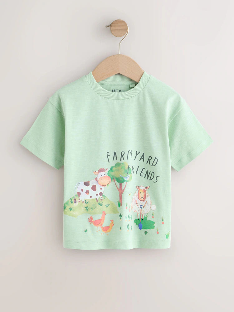 |Boy| Pacote Com 3 Camisetas De Manga Curta Com Estampa De Fazenda Em Aquarela Verde (3 meses a 7 anos)