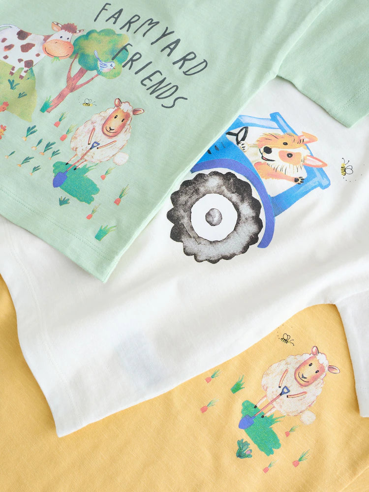 |Boy| Pacote Com 3 Camisetas De Manga Curta Com Estampa De Fazenda Em Aquarela Verde (3 meses a 7 anos)