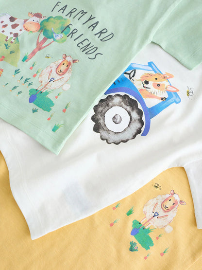 |Boy| Pacote Com 3 Camisetas De Manga Curta Com Estampa De Fazenda Em Aquarela Verde (3 meses a 7 anos)