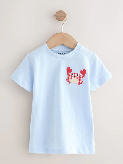 |Boy| Conjunto De 3 Camisetas De Manga Curta Com Apliques De Animais Marinhos Da Marinha (3 meses a 7 anos)