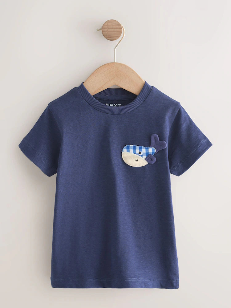 |Boy| Conjunto De 3 Camisetas De Manga Curta Com Apliques De Animais Marinhos Da Marinha (3 meses a 7 anos)