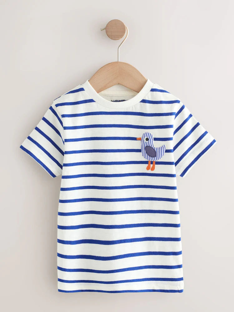 |Boy| Conjunto De 3 Camisetas De Manga Curta Com Apliques De Animais Marinhos Da Marinha (3 meses a 7 anos)