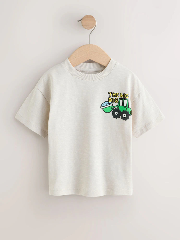|Boy| Conjunto De 3 Camisetas De Manga Curta Com Estampa De Escavadora Em Azul Turquesa (3 meses a 7 anos)