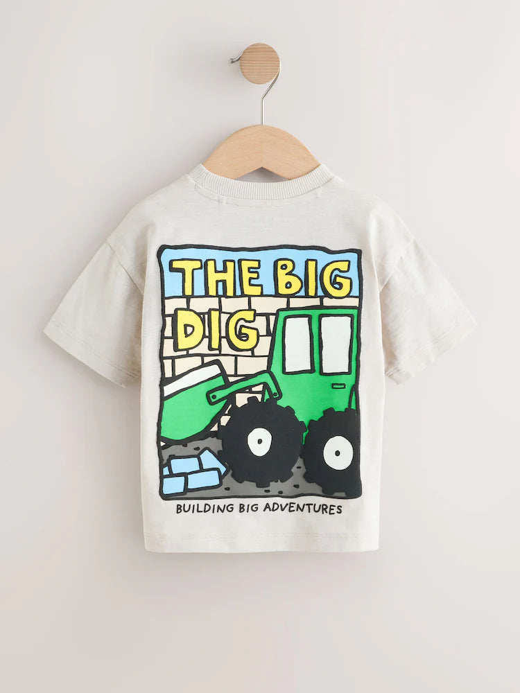 |Boy| Conjunto De 3 Camisetas De Manga Curta Com Estampa De Escavadora Em Azul Turquesa (3 meses a 7 anos)