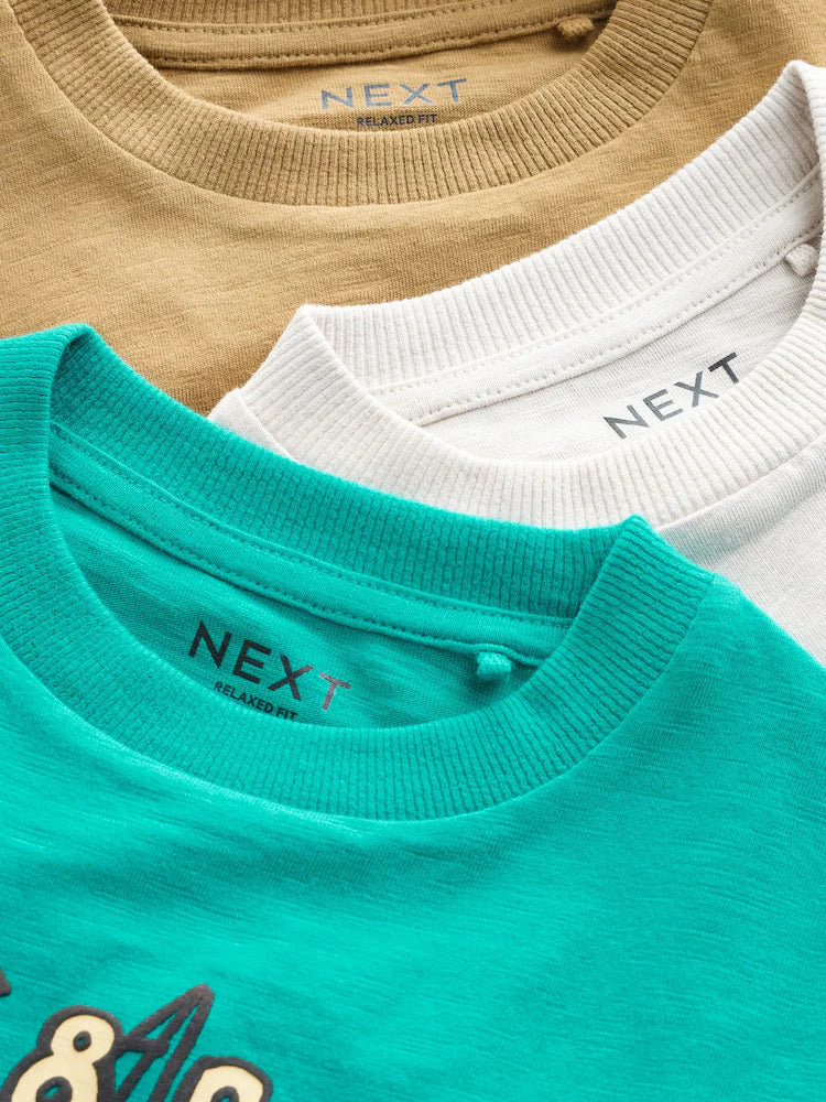 |Boy| Conjunto De 3 Camisetas De Manga Curta Com Estampa De Escavadora Em Azul Turquesa (3 meses a 7 anos)