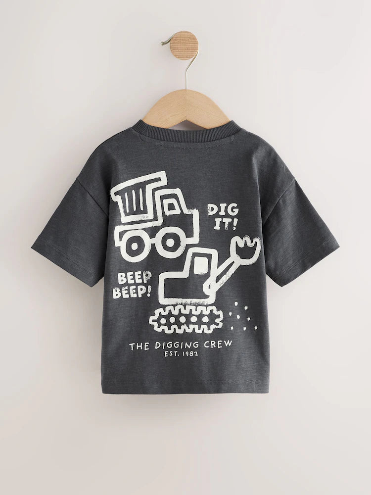 |Boy| Pacote Com 3 Camisetas Pretas De Manga Curta Com Estampa De Escavador (3 meses a 7 anos)