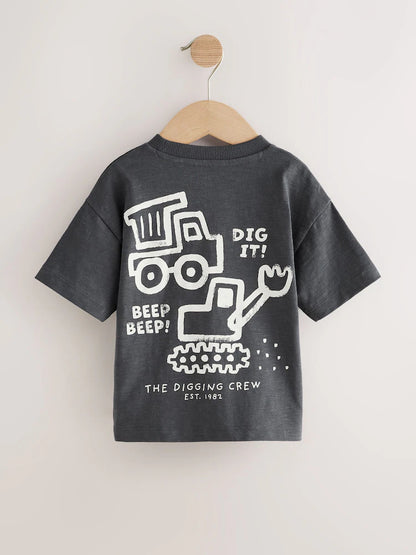 |Boy| Pacote Com 3 Camisetas Pretas De Manga Curta Com Estampa De Escavador (3 meses a 7 anos)