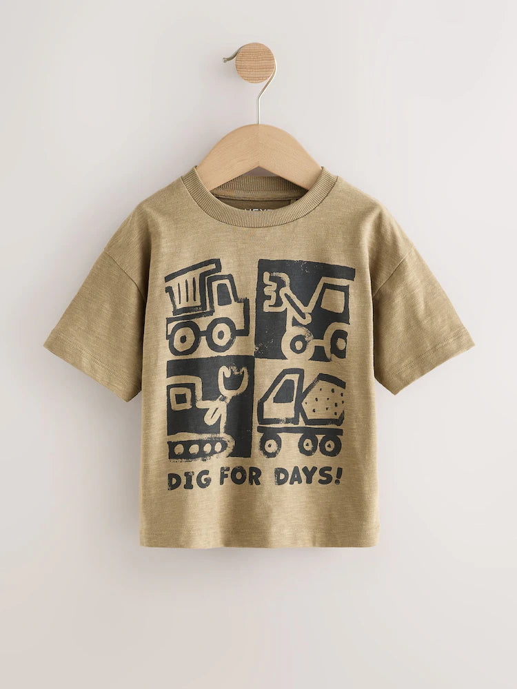 |Boy| Pacote Com 3 Camisetas Pretas De Manga Curta Com Estampa De Escavador (3 meses a 7 anos)