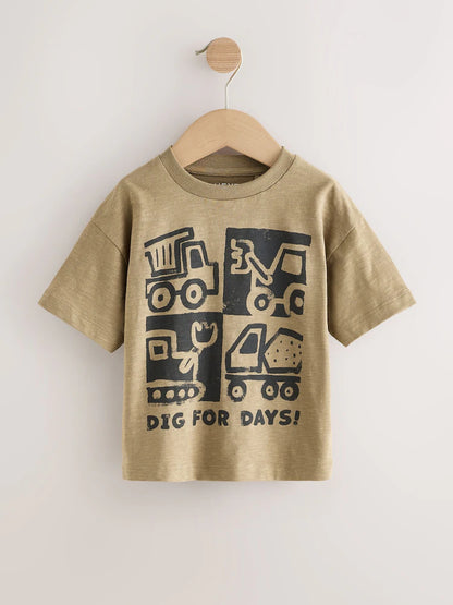 |Boy| Pacote Com 3 Camisetas Pretas De Manga Curta Com Estampa De Escavador (3 meses a 7 anos)