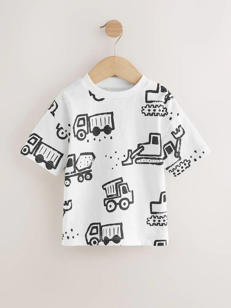 |Boy| Pacote Com 3 Camisetas Pretas De Manga Curta Com Estampa De Escavador (3 meses a 7 anos)