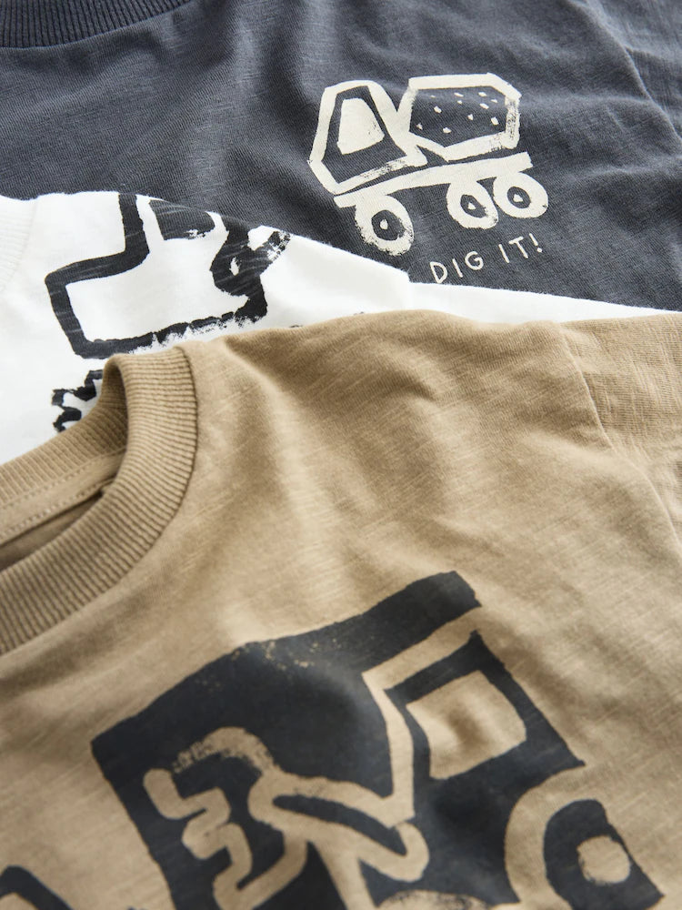 |Boy| Pacote Com 3 Camisetas Pretas De Manga Curta Com Estampa De Escavador (3 meses a 7 anos)