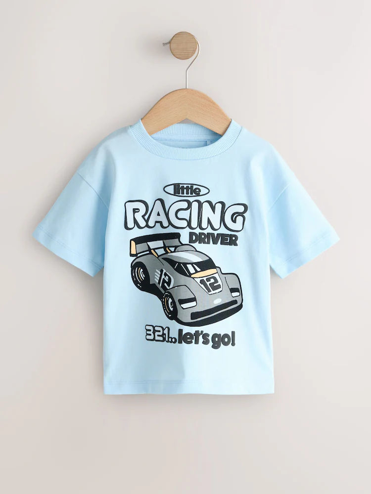 |Boy| Pacote Com 3 Camisetas De Manga Curta Com Estampa De Carro De Corrida Em Preto e Cinza (3 meses a 7 anos)