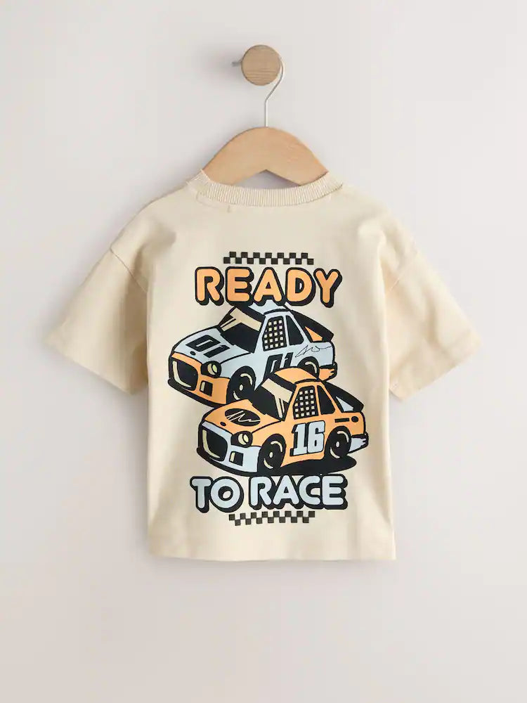 |Boy| Pacote Com 3 Camisetas De Manga Curta Com Estampa De Carro De Corrida Em Preto e Cinza (3 meses a 7 anos)