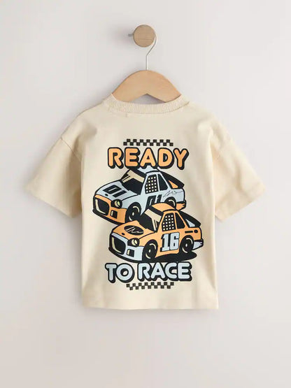 |Boy| Pacote Com 3 Camisetas De Manga Curta Com Estampa De Carro De Corrida Em Preto e Cinza (3 meses a 7 anos)