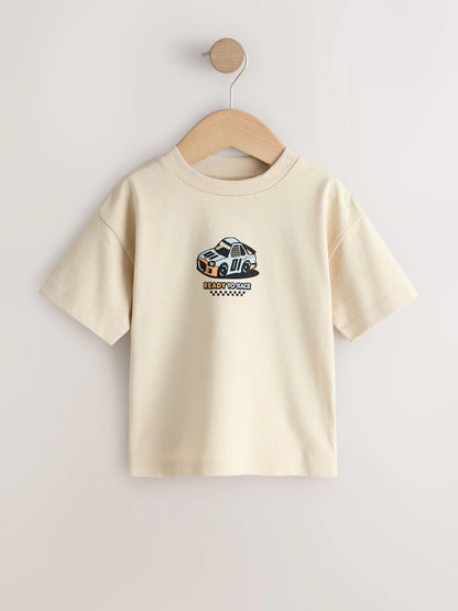 |Boy| Pacote Com 3 Camisetas De Manga Curta Com Estampa De Carro De Corrida Em Preto e Cinza (3 meses a 7 anos)