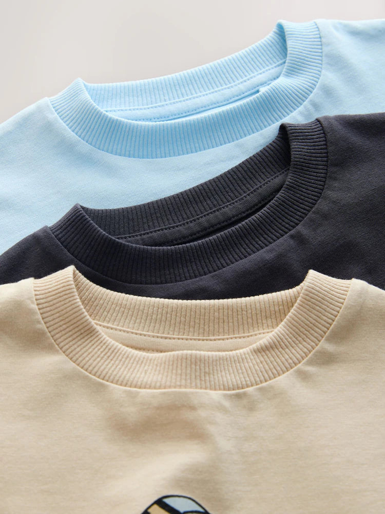 |Boy| Pacote Com 3 Camisetas De Manga Curta Com Estampa De Carro De Corrida Em Preto e Cinza (3 meses a 7 anos)