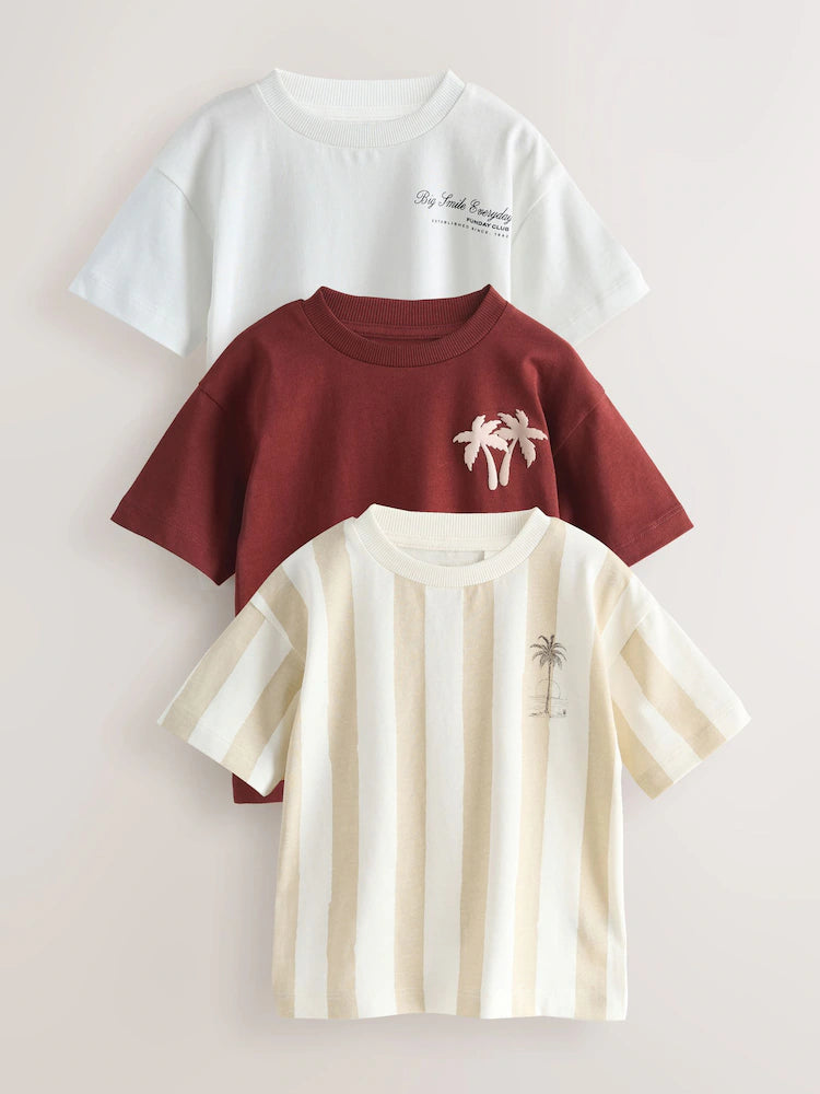 |Boy| Pacote Com 3 Camisetas Brancas De Manga Curta Com Estampa De Slogan (3 meses a 7 anos)
