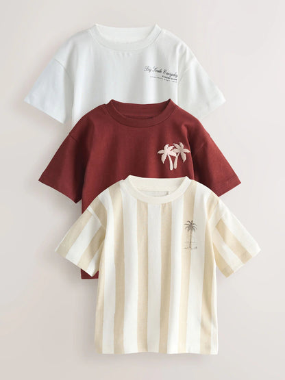 |Boy| Pacote Com 3 Camisetas Brancas De Manga Curta Com Estampa De Slogan (3 meses a 7 anos)