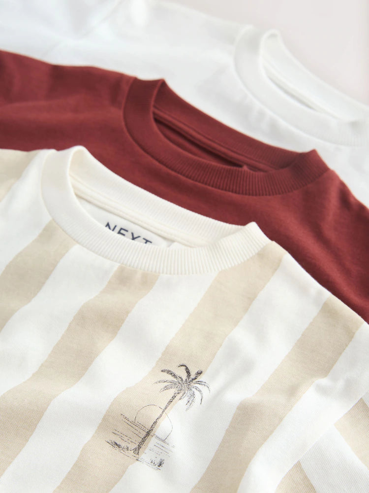 |Boy| Pacote Com 3 Camisetas Brancas De Manga Curta Com Estampa De Slogan (3 meses a 7 anos)