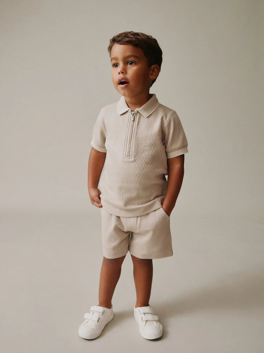 |Boy| Conjunto De Camisa Polo De Manga Curta Com Zíper No Pescoço e Shorts (3 meses a 7 anos)