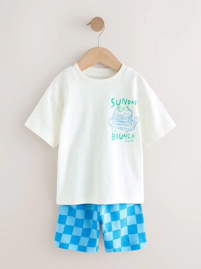 |Boy| Conjunto De Camiseta De Manga Curta e Shorts Com Estampa De Comida Nas Costas Em Verde e Branco (3 meses a 7 anos)